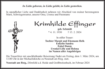 Traueranzeige von Krimhilde Effinger von Südthüringer Presse