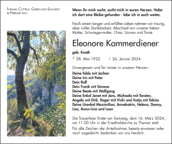 Traueranzeige von Eleonore Kammerdiener von Südthüringer Presse