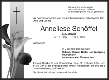 Traueranzeige von Anneliese Schöffel von Frankenpost