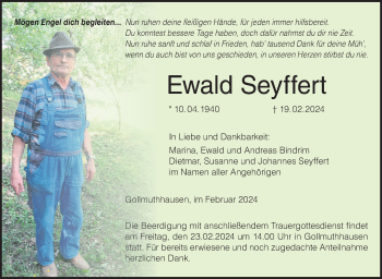 Traueranzeige von Ewald Sexffert von Südthüringer Presse