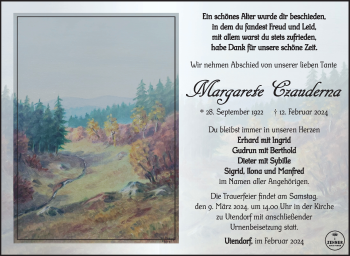Traueranzeige von Margarete Czauderna von Südthüringer Presse