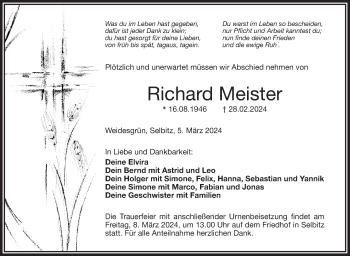 Traueranzeige von Richard Meister von Frankenpost
