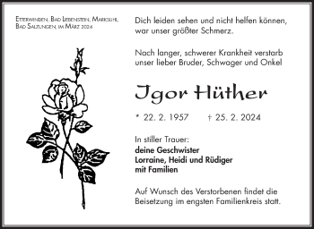 Traueranzeige von Igor Hüther von Südthüringer Presse