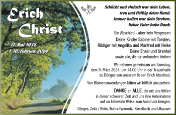 Traueranzeige von Erich Christ von Südthüringer Presse