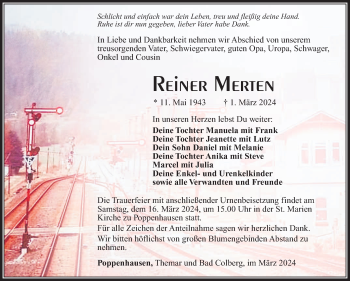 Traueranzeige von Reiner Merten von Südthüringer Presse