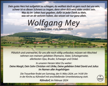 Traueranzeige von Wolfgang May von Südthüringer Presse