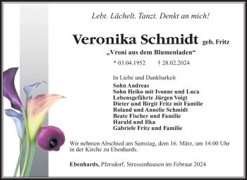 Traueranzeige von Veronika Schmidt von Südthüringer Presse