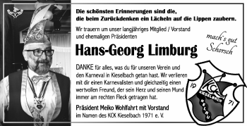 Traueranzeige von Hans-Georg Limburg von Südthüringer Presse