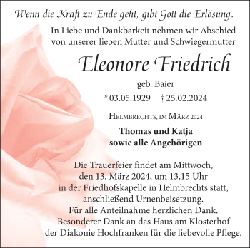 Traueranzeige von Eleonore Friedrich von Frankenpost