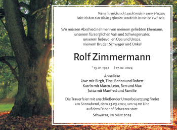 Traueranzeige von Rolf Zimmermann von Südthüringer Presse