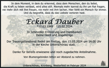 Traueranzeige von Eckard Dauber von Südthüringer Presse