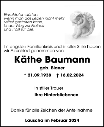 Traueranzeige von Käthe Baumann von Südthüringer Presse