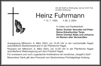 Traueranzeige von Heinz Fuhrmann von Frankenpost