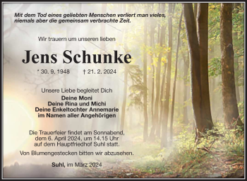 Traueranzeige von Jens Schunke von Südthüringer Presse