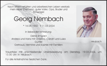Traueranzeige von Georg Nembach von Neue Presse Coburg