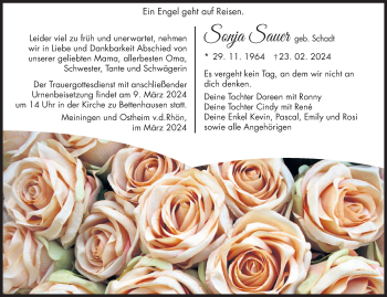 Traueranzeige von Sonja Sauer von Südthüringer Presse