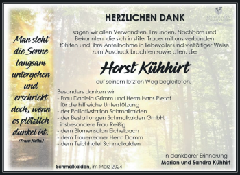 Traueranzeige von Horst Kühhirt von Südthüringer Presse