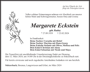 Traueranzeige von margarete Eckstein von Südthüringer Presse