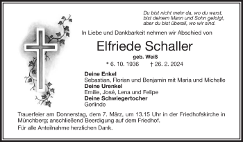 Traueranzeige von Elfriede Schaller von Frankenpost