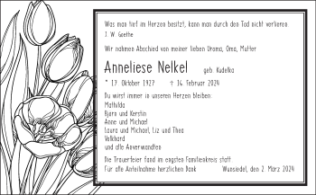 Traueranzeige von Anneliese Nelkel von Frankenpost