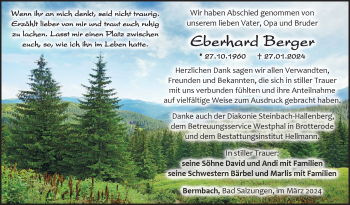 Traueranzeige von Eberhard Berger von Südthüringer Presse