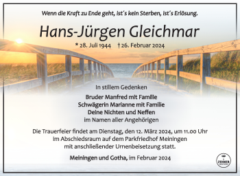 Traueranzeige von Hans-Jürgen Gleichmar von Südthüringer Presse