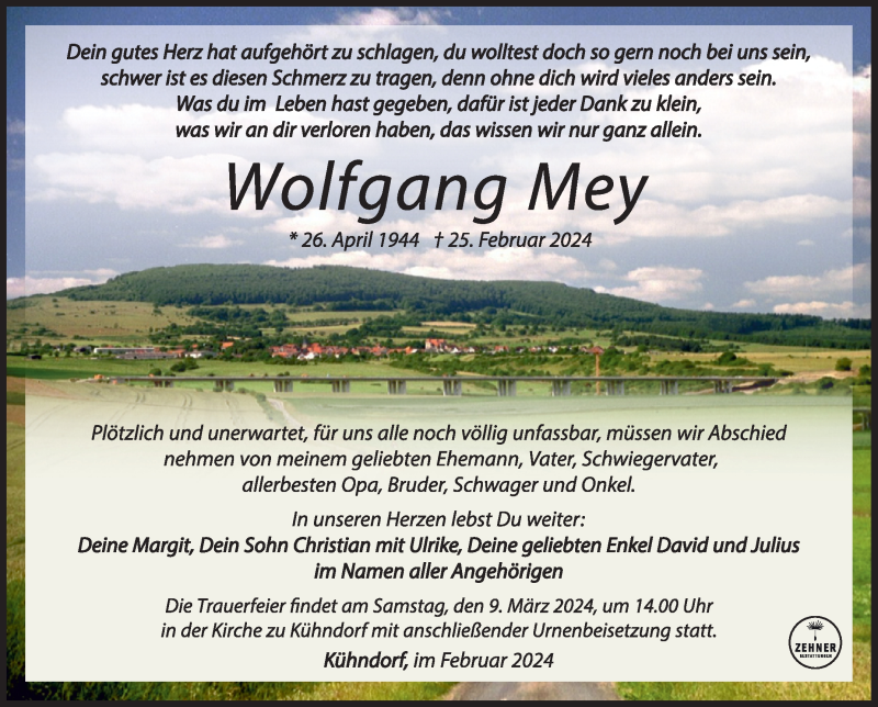  Traueranzeige für Wolfgang May vom 02.03.2024 aus Südthüringer Presse