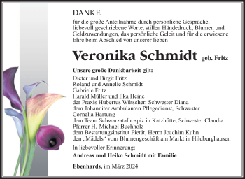 Traueranzeige von Veronika Schmidt von Südthüringer Presse