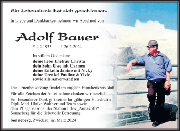 Traueranzeige von Adolf Bauer von Südthüringer Presse
