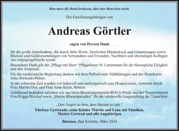 Traueranzeige von Andreas Görtler von Südthüringer Presse