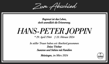 Traueranzeige von Hans-Peter Joppin von Südthüringer Presse