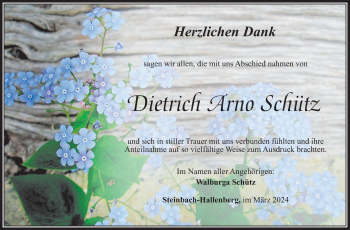 Traueranzeige von Dietrich Schütz von Südthüringer Presse