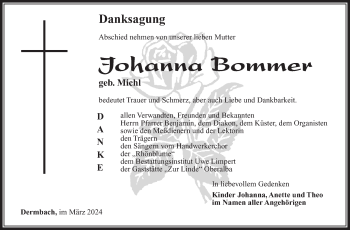 Traueranzeige von Johanna Bommer von Südthüringer Presse
