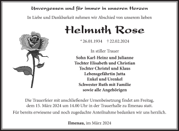 Traueranzeige von Helmuth Rose von Südthüringer Presse