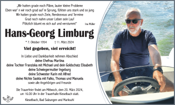 Traueranzeige von Hans-Georg Limburg von Südthüringer Presse