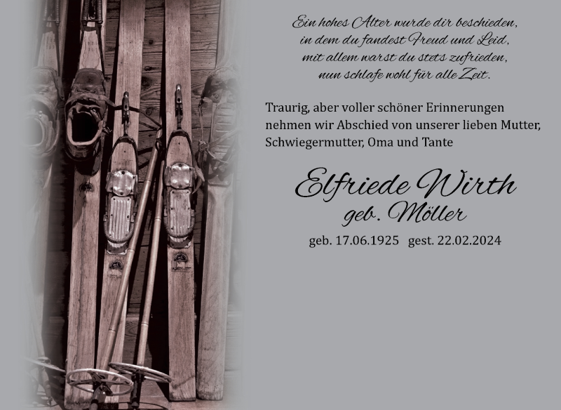  Traueranzeige für Elfriede Wirth vom 02.03.2024 aus Südthüringer Presse