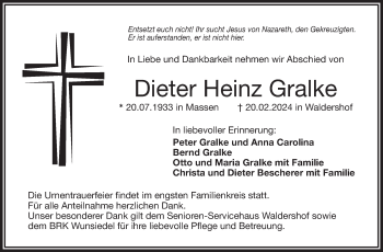 Traueranzeige von Dieter Heinz Gralke von Frankenpost