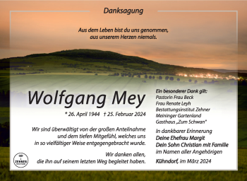 Traueranzeige von Wolfgang Mey von Südthüringer Presse