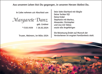 Traueranzeige von Margarete Danz von Südthüringer Presse
