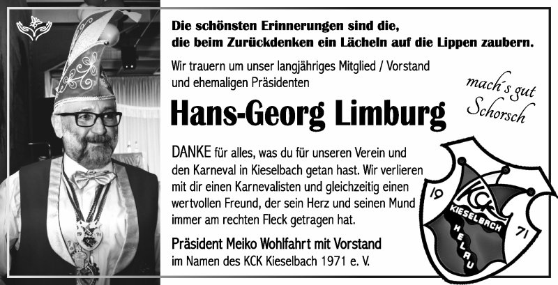  Traueranzeige für Hans-Georg Limburg vom 16.03.2024 aus Südthüringer Presse