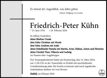 Traueranzeige von Friedrich-Peter Kühn von Südthüringer Presse