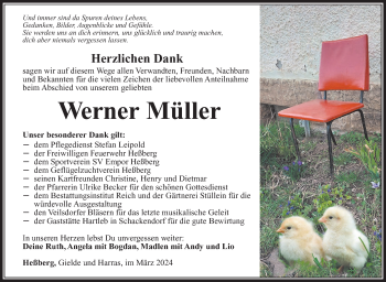 Traueranzeige von Werner Müller von Südthüringer Presse