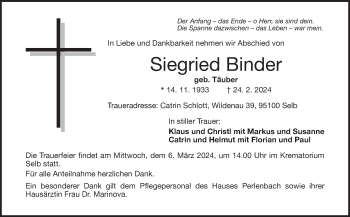 Traueranzeige von Siegried Binder von Frankenpost