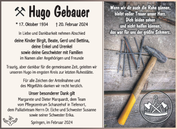 Traueranzeige von Hugo Gebauer von Südthüringer Presse