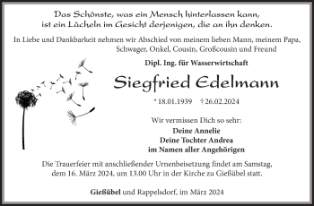 Traueranzeige von Siegfried Edelmann von Südthüringer Presse