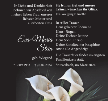 Traueranzeige von Eva-Maria Stein von Südthüringer Presse