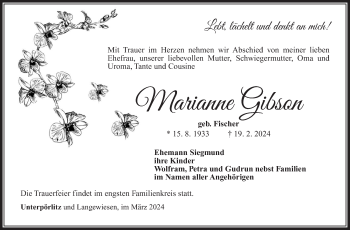 Traueranzeige von Marianne Gibson von Südthüringer Presse
