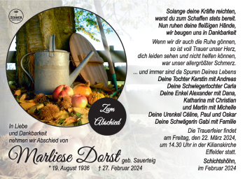 Traueranzeige von Marliese Dorst von Südthüringer Presse