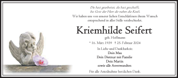 Traueranzeige von Kriemhilde Seifert von Frankenpost