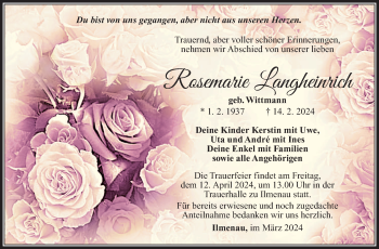 Traueranzeige von Rosemarie Langheinrich von Südthüringer Presse